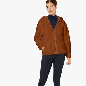 Brown Teddy Hooded Zip Up Jacket